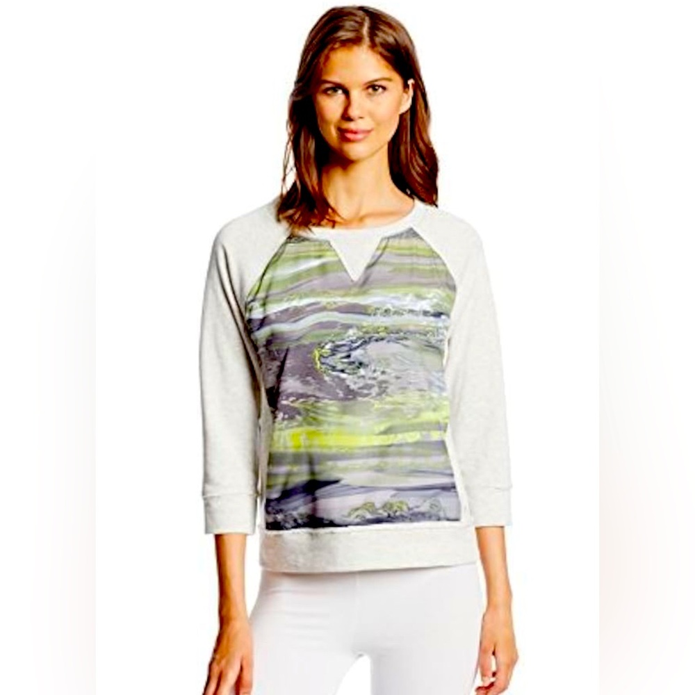 CALVIN KLEIN Performance Heather Gray Abstract Print Yellow Sweatshirt MED